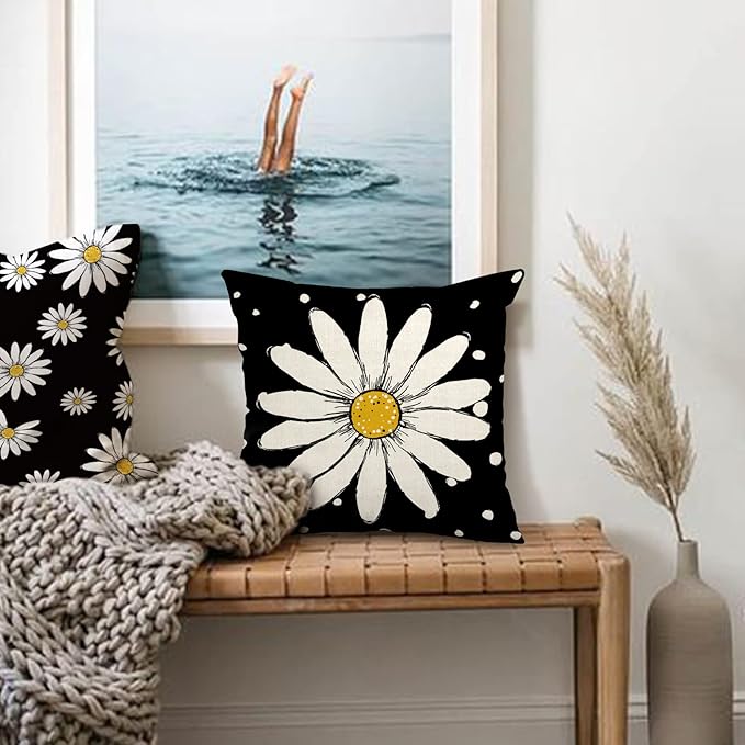 Daisy Flower Cushion Covers Pack of 4