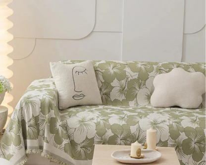 Chenille Blossoming Flowers Sofa Cover