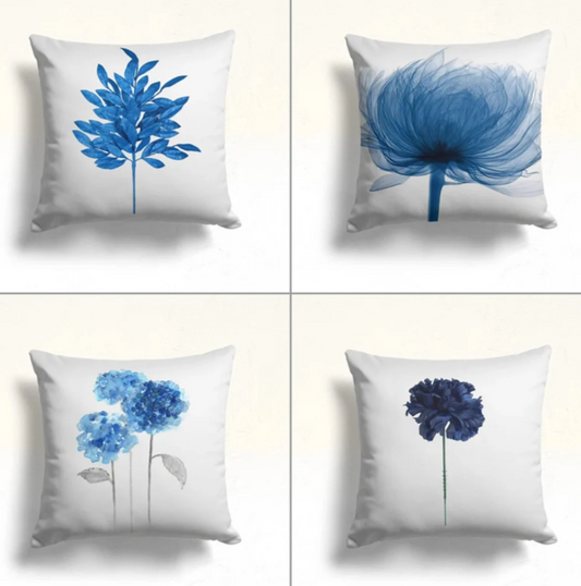 Blue Floral Cushion Covers (Pack of 4)