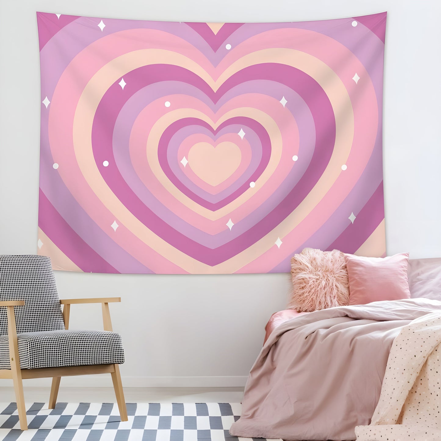 Powerpuff Pink Heart Tapestry